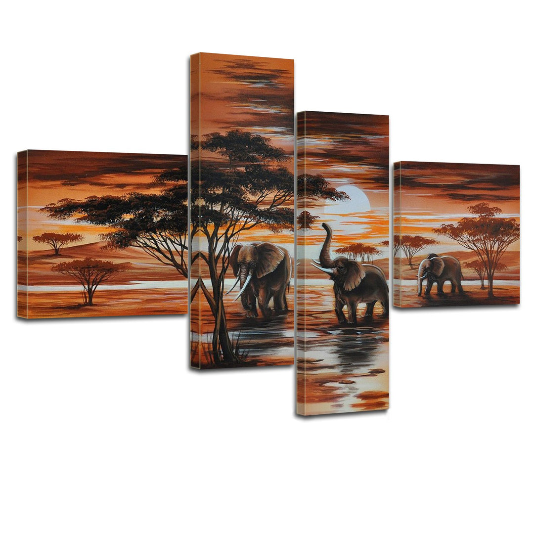 Bilderdepot24 Bild auf Leinwand | Elefanten M1 - P210 in 100x70 cm 4 tlg. als Wandbild XXL | Wand-de