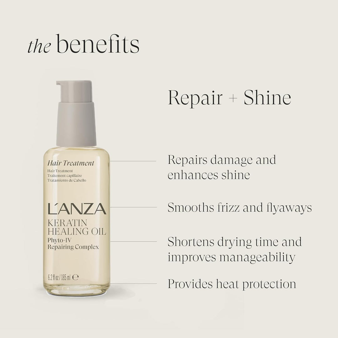 L'ANZA Keratin Heilöl Haarbehandlung (180 ml), Regeneriert, Belebt & Nährt Trockenes, Geschädigtes H