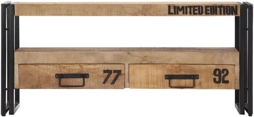 vidaXL Mangoholz Massiv TV Schrank mit 2 Schubladen 1 Fach TV Board Möbel Lowboard Fernsehschrank Fe