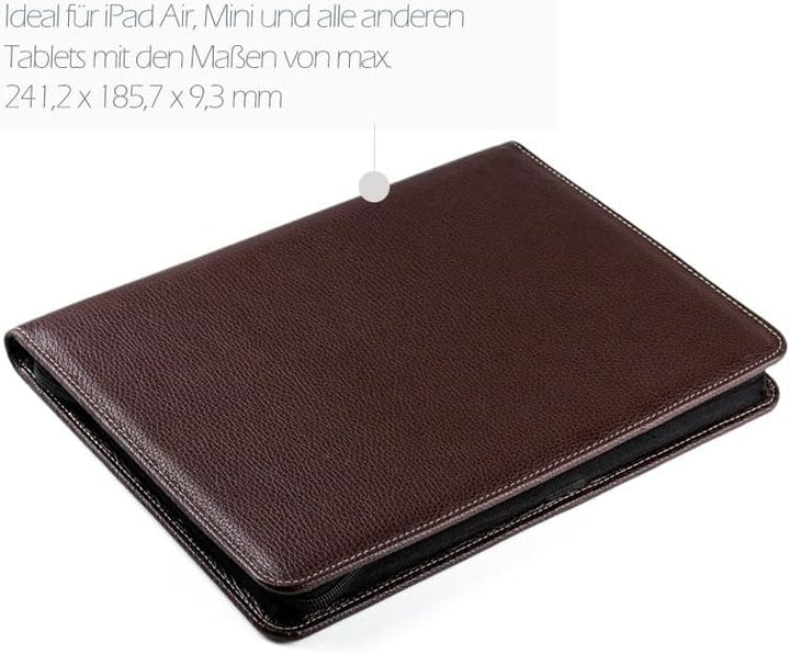 DELMON VARONE - Personalisierbare Tablet Schreibmappe DIN A4 aus Premium Soft Grain Leder braun - Or