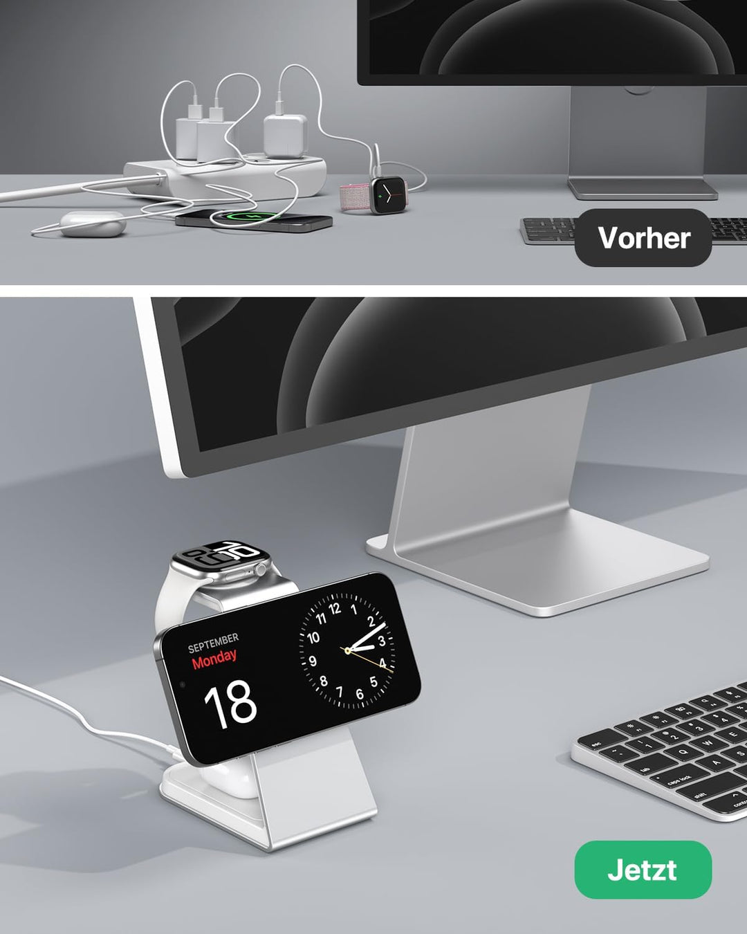 Mag-Safe Ladestation 3 IN 1, Ladegerät kompatibel mit App1e Watch und iPh0ne, Induktive Ladestation