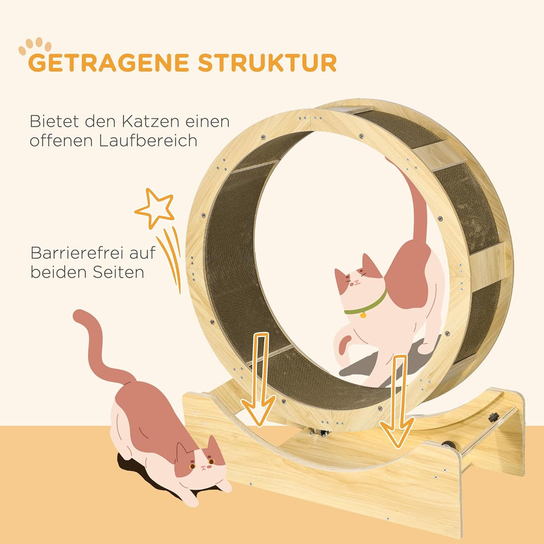 PawHut Katzenlaufrad Laufrad für Katzen 91 cm Durchmesser Katzenrad mit Bremse Laufbahn Kratzbrett,