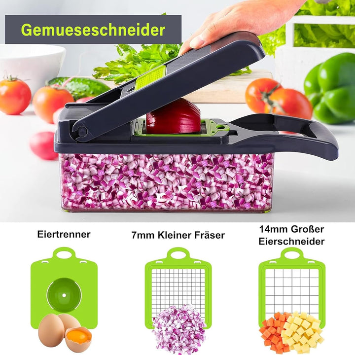 16 In 1 Gemüseschneider, Gemüse Schneider, Mandoline Gemüsehobel, Würfelschneider mit 7 Austauschbar