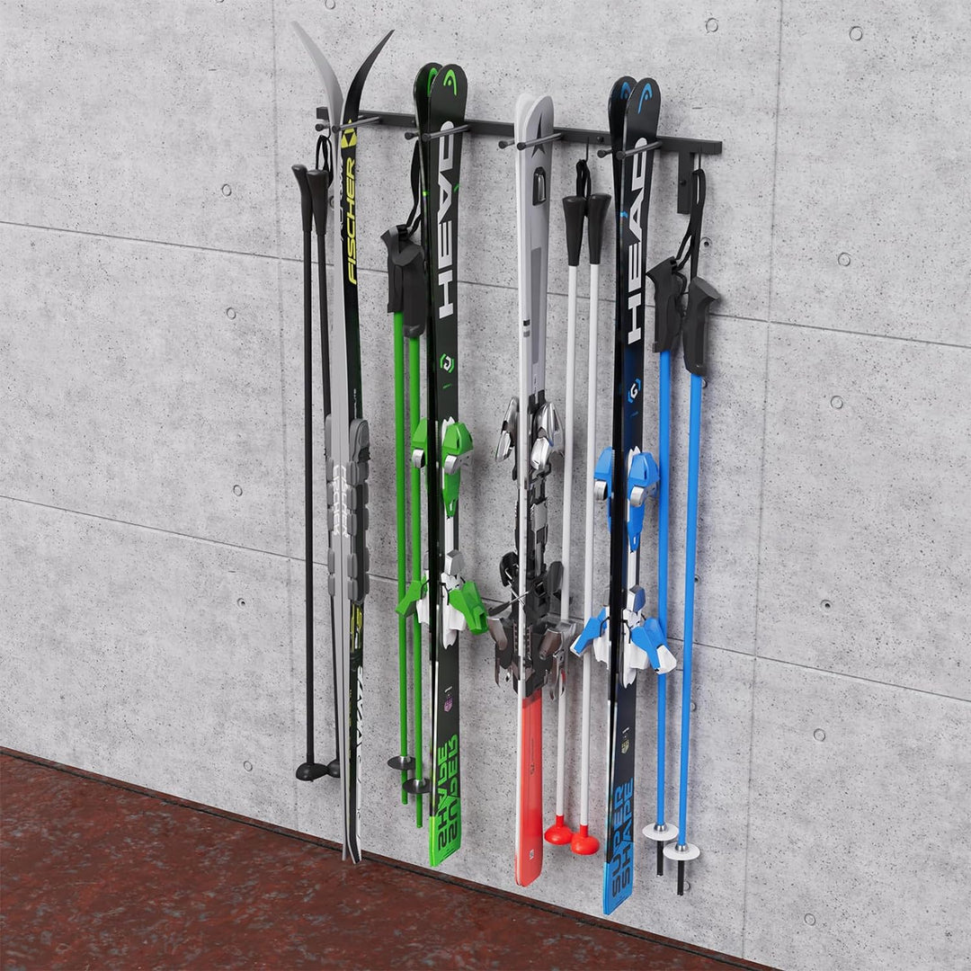 QLS Handels Skihalterung S3 Wand Skihalter für 4 Paare 83 cm Nordic Walking Trekking Stöcke Skiträge