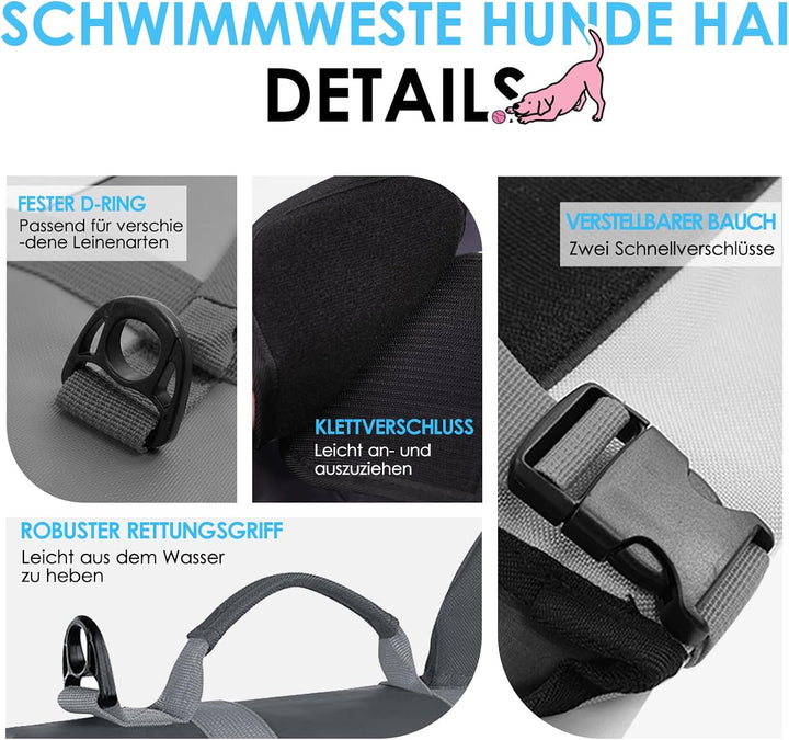AOFITEE Schwimmweste Hund XS, Verstellbar Hundeschwimmweste Hai, Hoher Auftrieb Klein Hunde Schwimmw