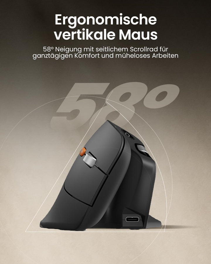 ProtoArc EM11 Pro Ergonomische Vertikale Maus mit Seitenscroll, Anpassbare Tasten, 2*Bluetooth + 2,4