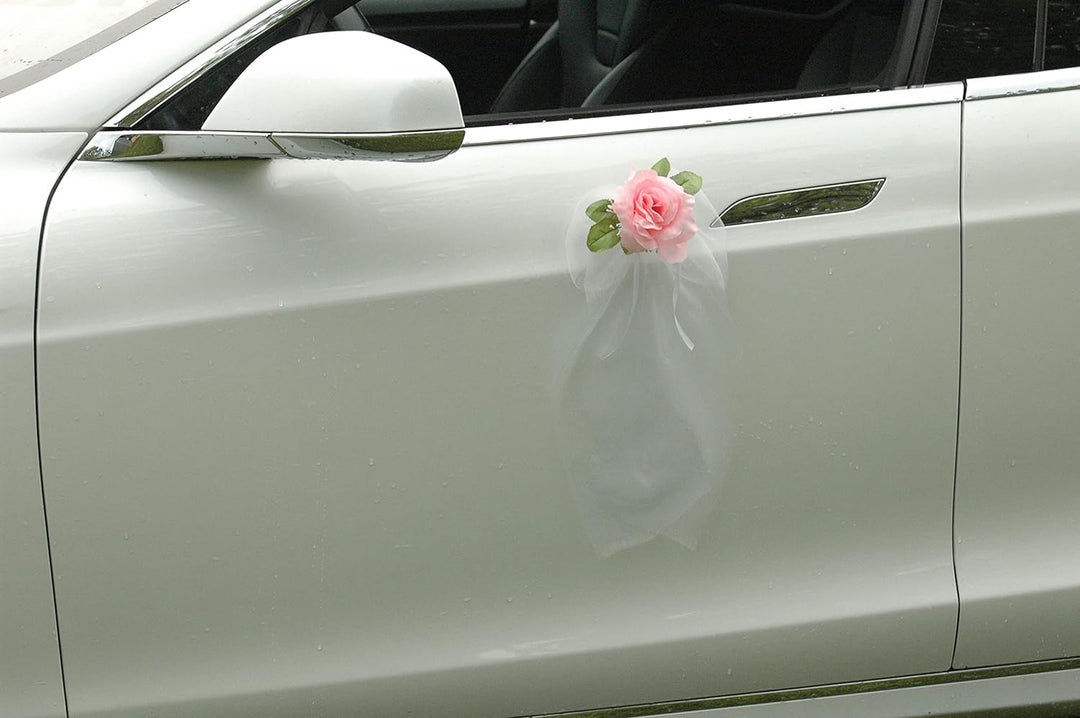 Organza Herz Auto Schmuck Braut Paar Rose Deko Dekoration Autoschmuck Hochzeit Car Auto Wedding Deko