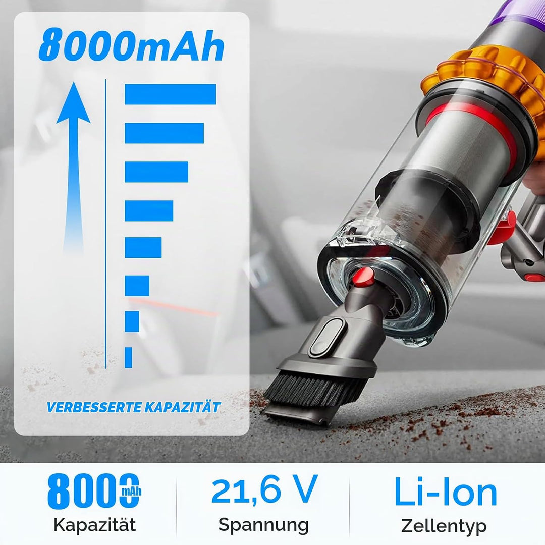 8000mAh V6 Ersatzakku für Dyson V6 Akku mit LCD-Bildschirm Kompatibel mit DC58 DC59 DC61 DC62 DC72 D