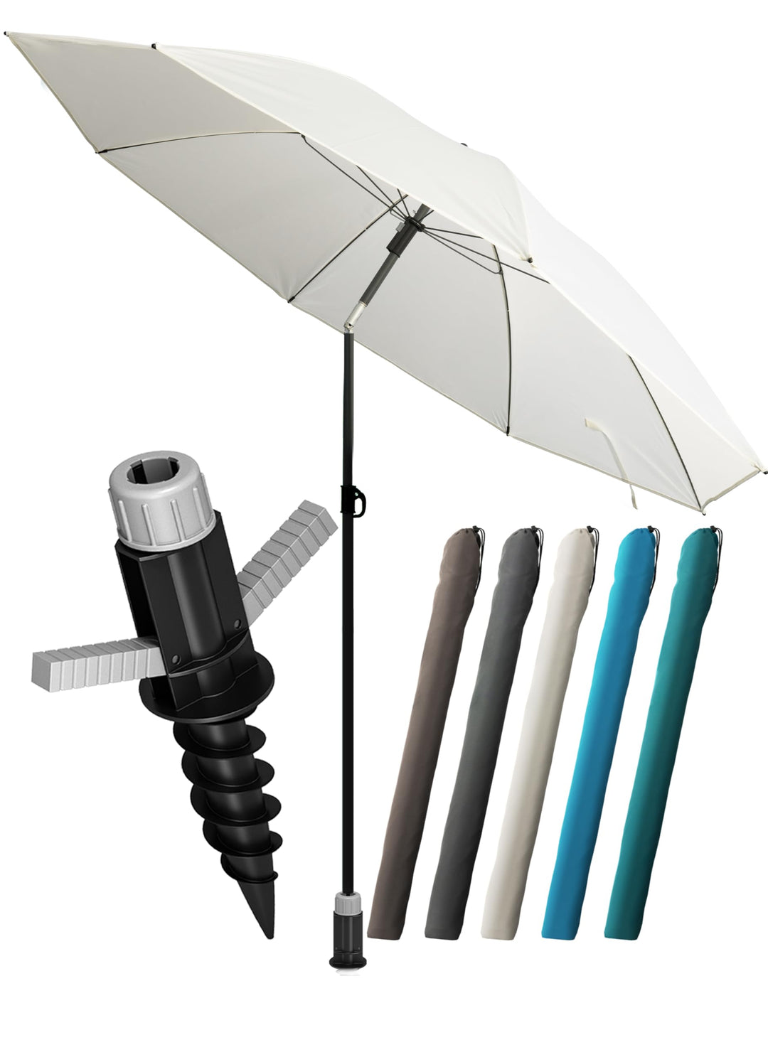 4smile Sonnenschirm Strand SunnyJoy, 3-in-1 SET, Beige - UPF 50+ Strandschirm Ø 180 cm + Sonnenschir