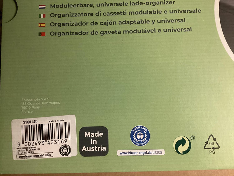 Exacompta 316014D Schubladen-Einlage Drawinsert (mit 4 abnehmbaren Flügeln, 100% aus Recycling-Kunst