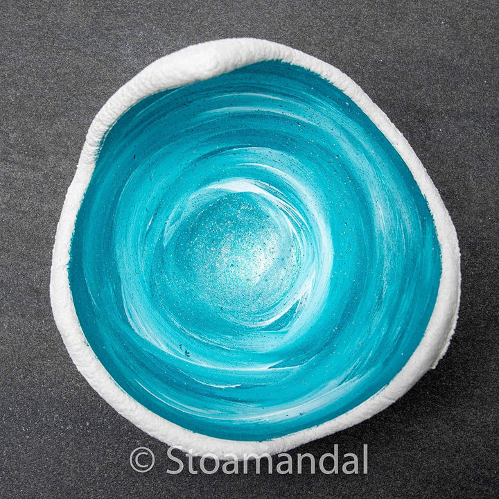 Lichtschale swirly-lagoon - S (15cm) - Beton weiss - Unikat handmade - Windlicht - Geburtstagsgesche