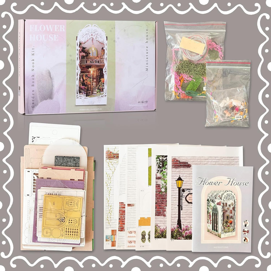 DIY Book Nook Kit - DIY Miniatur Holz Haus für Erwachsene mit LED, Bücherregal Dekoration 3D Puzzle
