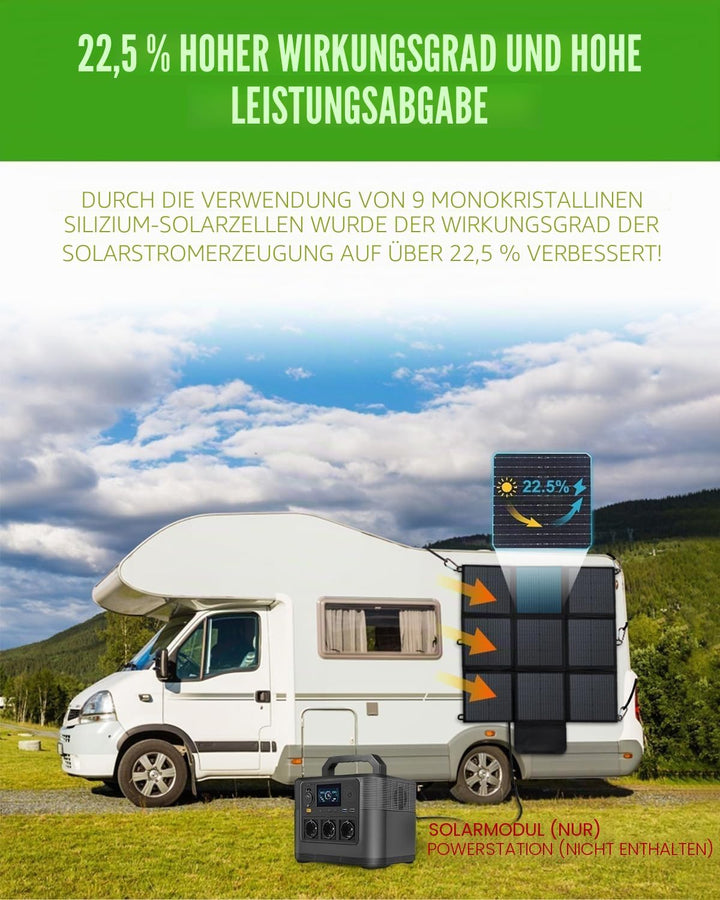 Faltbares Solarpanel 200W, 3m Kabel, 22% Umwandlungseffizienz, IP67 wasserdicht, tragbares Solarlade