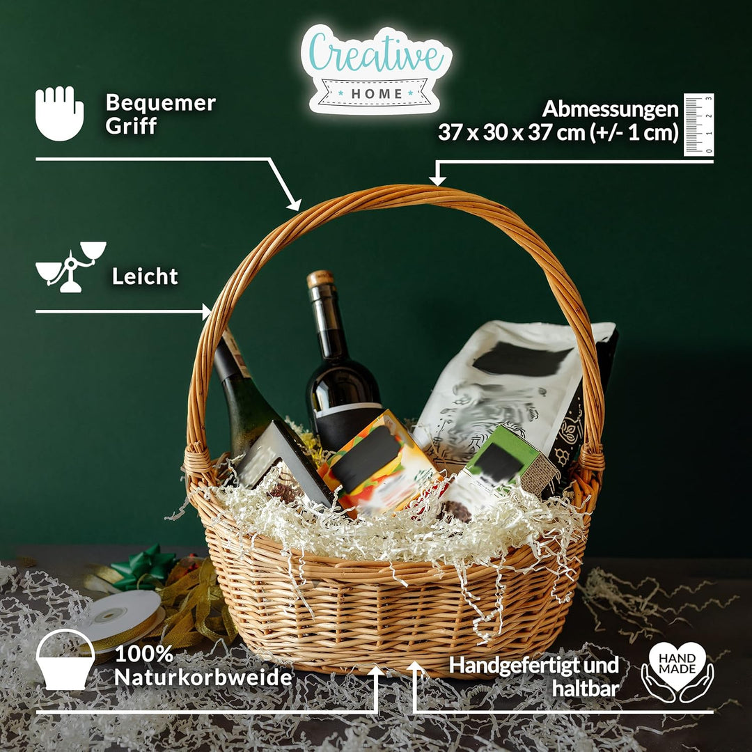 Creative Home Naturlig Oval Einkaufskorb Weidenkorb Schrägem mit Henkel | 37 x 30 x 37 cm (+/- 1cm)
