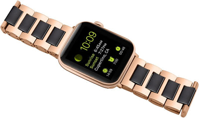 YISIWERA 49mm 45mm 44mm 42mm Armband Kompatibel für Apple Watch Schwarze Keramik Roségold Metall Arm