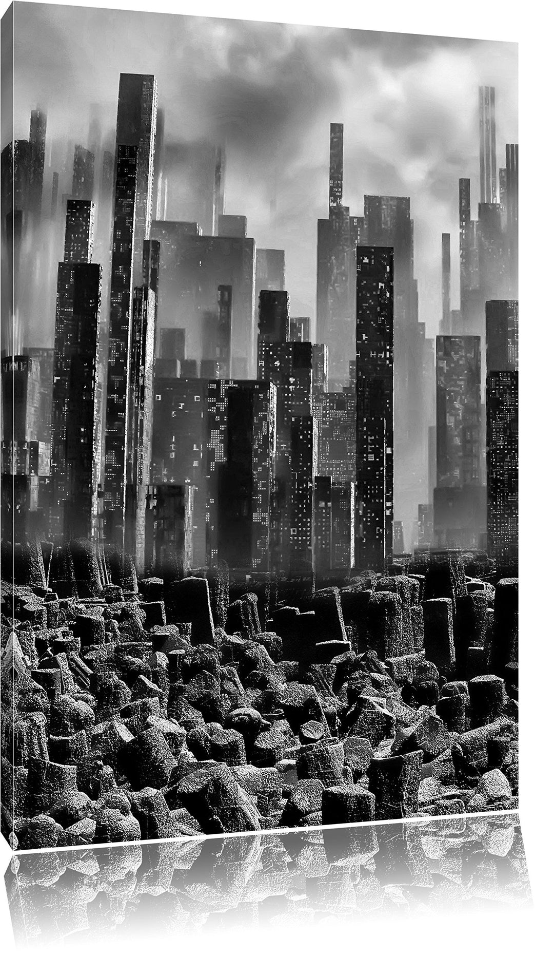 Pixxprint Stadt in Trümmern / 100x70cm Leinwandbild bespannt auf Holzrahmen/Wandbild Kunstdruck Deko