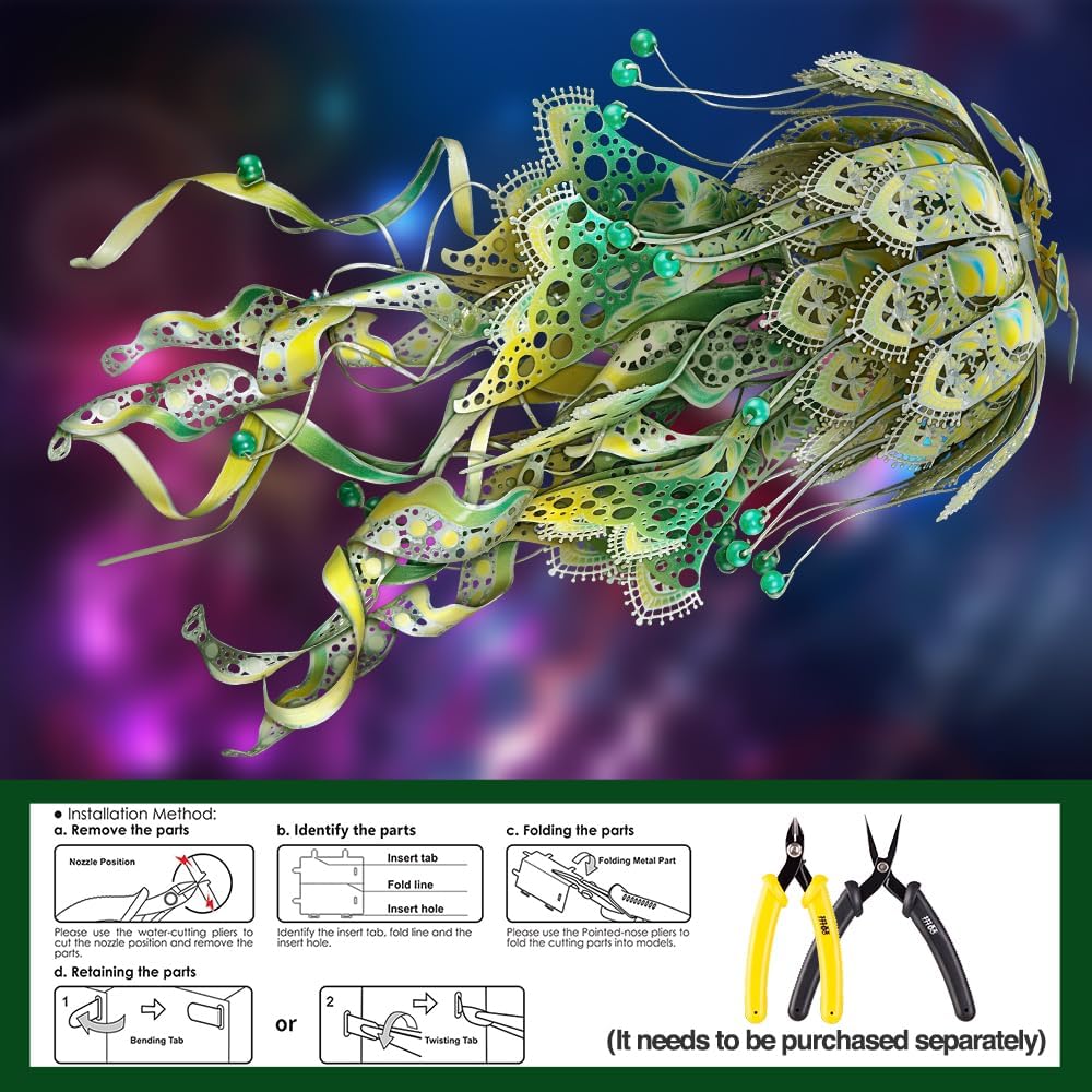 Piececool 3D Puzzle Metall Quallen, 3D Metall Puzzle Meeresbiologisches Modell für 340 Edelstahl, Ga