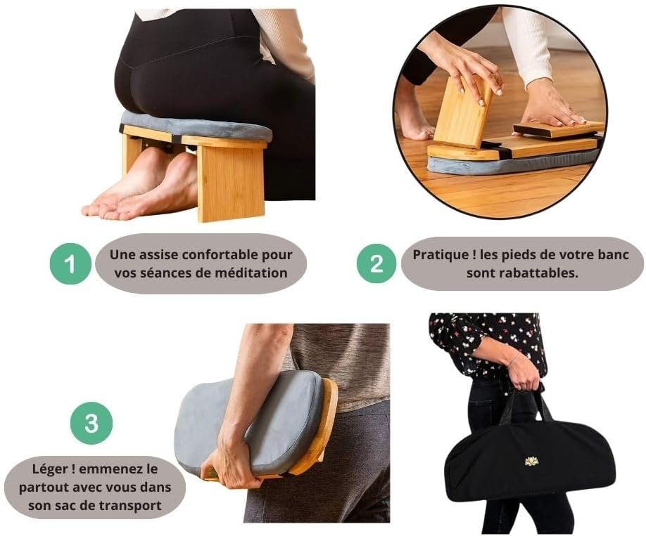 Meditationsbank, faltbar, Schwarz, Lotus, mit Kissen und Tasche