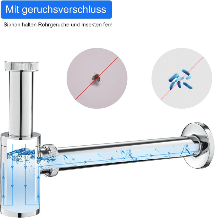 KEOKBON Universal- 1 1/4 Zoll x 32mm Siphon für Waschbecken & Waschtisch - Abflussgarnitur passgenau
