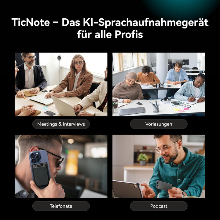 Mobvoi TicNote KI Digitales Diktiergerät, 64 GB Speicher, Notizrekorder mit Hülle, App-Steuerung, üb