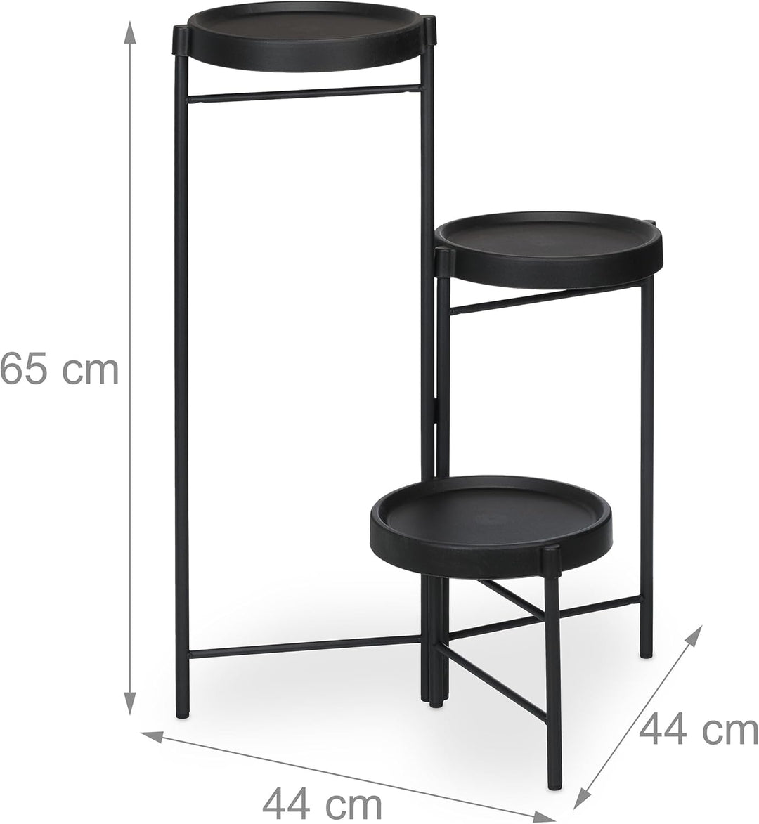 Relaxdays Blumenregal mit 3 runden Ablagen, für Blumen- & Pflanzentöpfe, Pflanzentreppe, HBT: 65 x 4