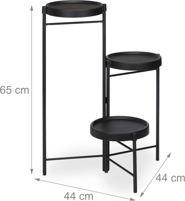 Relaxdays Blumenregal mit 3 runden Ablagen, für Blumen- & Pflanzentöpfe, Pflanzentreppe, HBT: 65 x 4