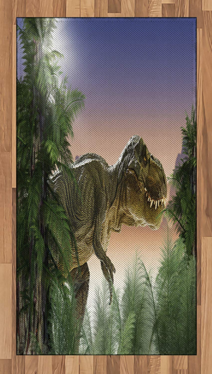 ABAKUHAUS Jurassic Teppich, Dinosaurier im Dschungel, Flachgewebe Deko-Teppiche für das Wohn-,Schlaf
