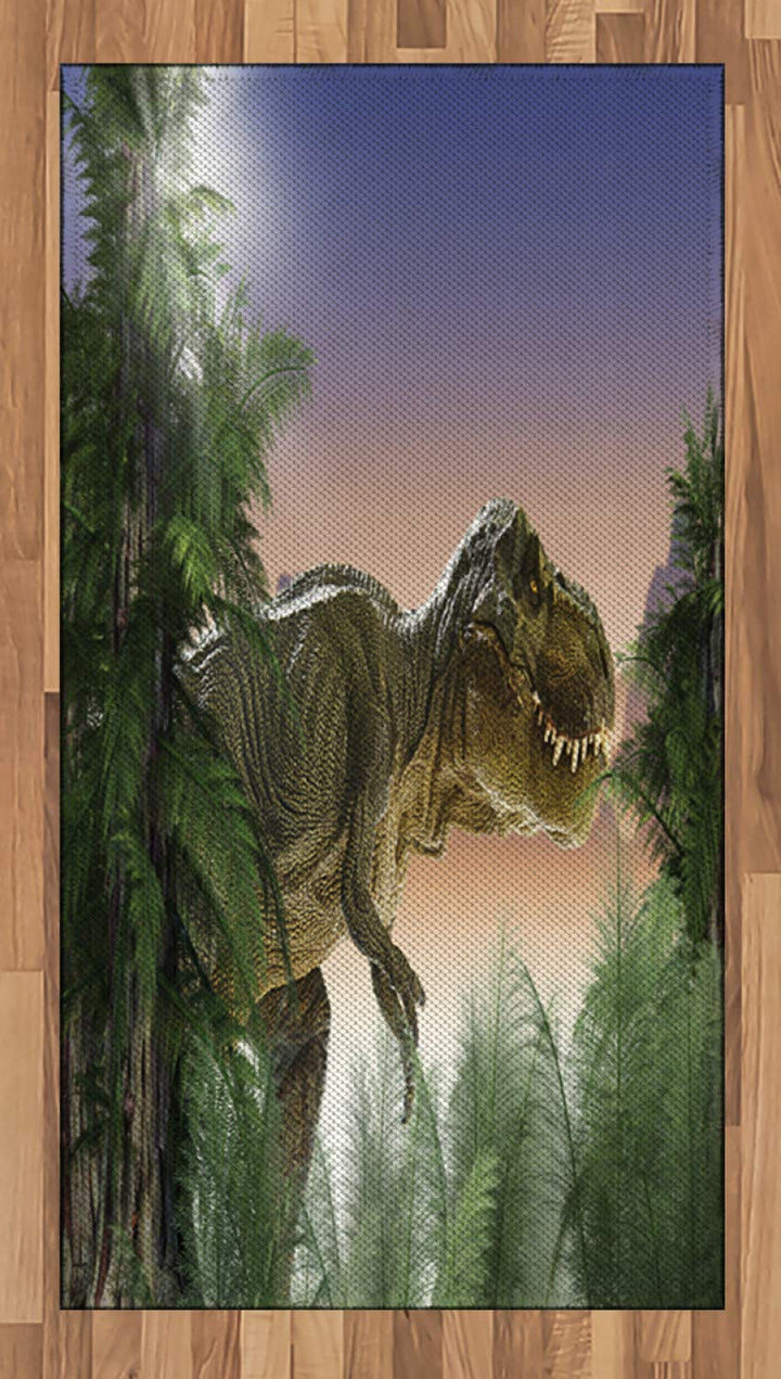ABAKUHAUS Jurassic Teppich, Dinosaurier im Dschungel, Flachgewebe Deko-Teppiche für das Wohn-,Schlaf