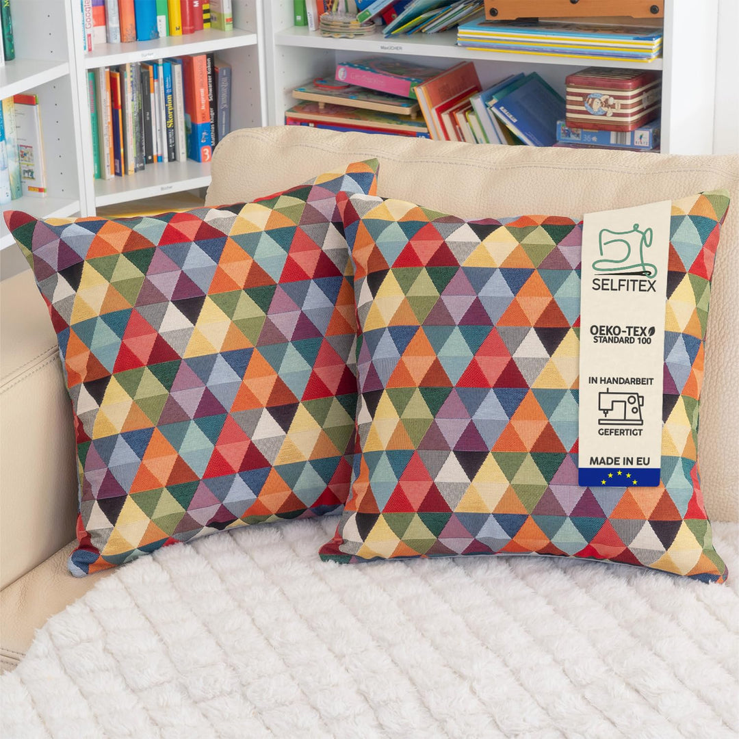 Selfitex 2er Set Bunte Couchkissen 50x50 cm, Sofakissen mit Füllung und Bezug, kuschelweiches Leseki