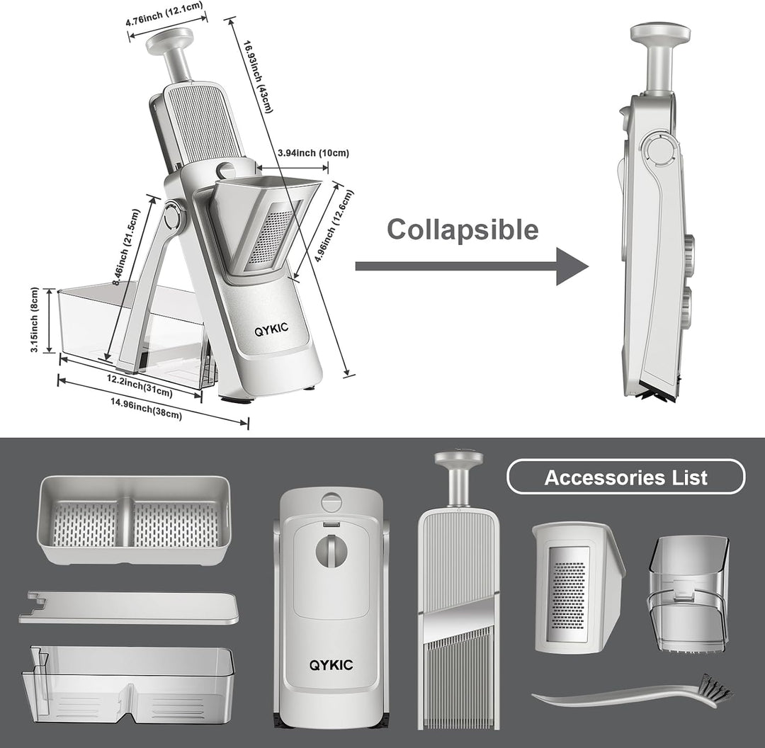 QYKIC Gemüseschneider, ONCE FOR ALL Verstellbar Gemüsehobel Mandoline Vegetable Slicer Kartoffelschn
