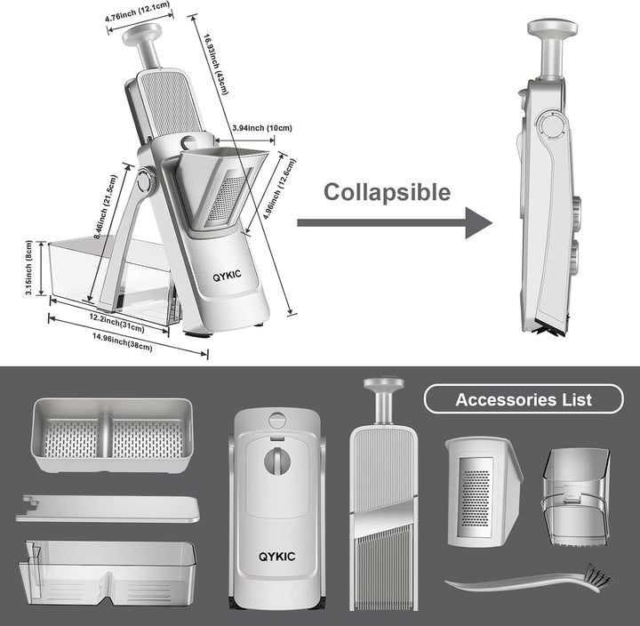 QYKIC Gemüseschneider, ONCE FOR ALL Verstellbar Gemüsehobel Mandoline Vegetable Slicer Kartoffelschn