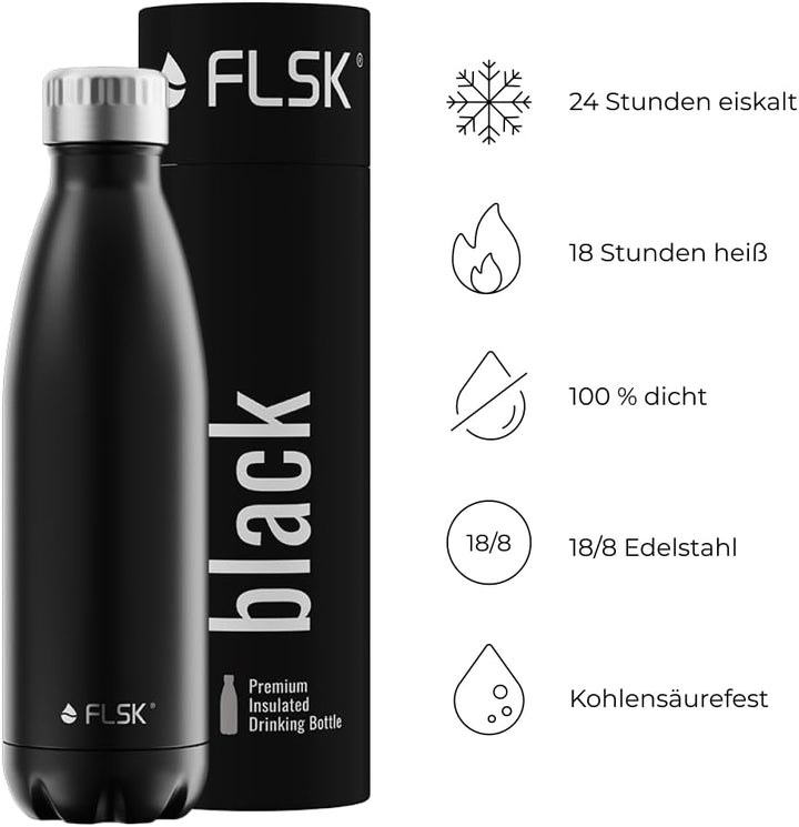 FLSK Trinkflasche – Premium Edelstahl Thermosflasche – 100% auslaufsicher & kohlensäuregeeignet – hä