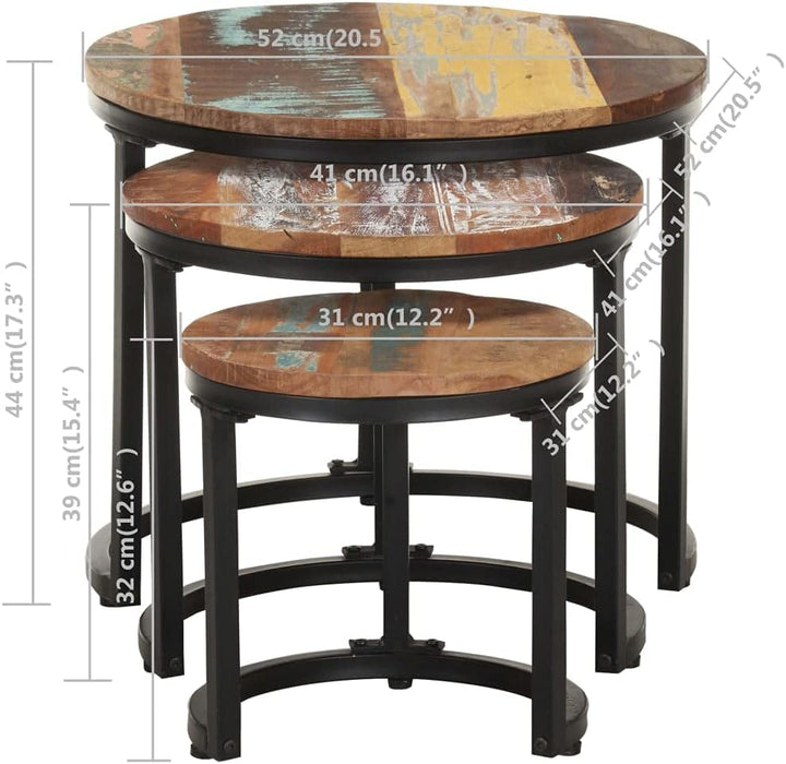 vidaXL Beistelltisch 3-TLG. Industriestil Couchtisch Satztisch Kaffeetisch Sofatisch Wohnzimmertisch