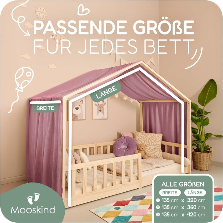 Hausbett Himmel – Aus weichem Musselin in 7 Farben – 100% Bio-Baumwolle – Traumhafte Hausbett Deko &amp;