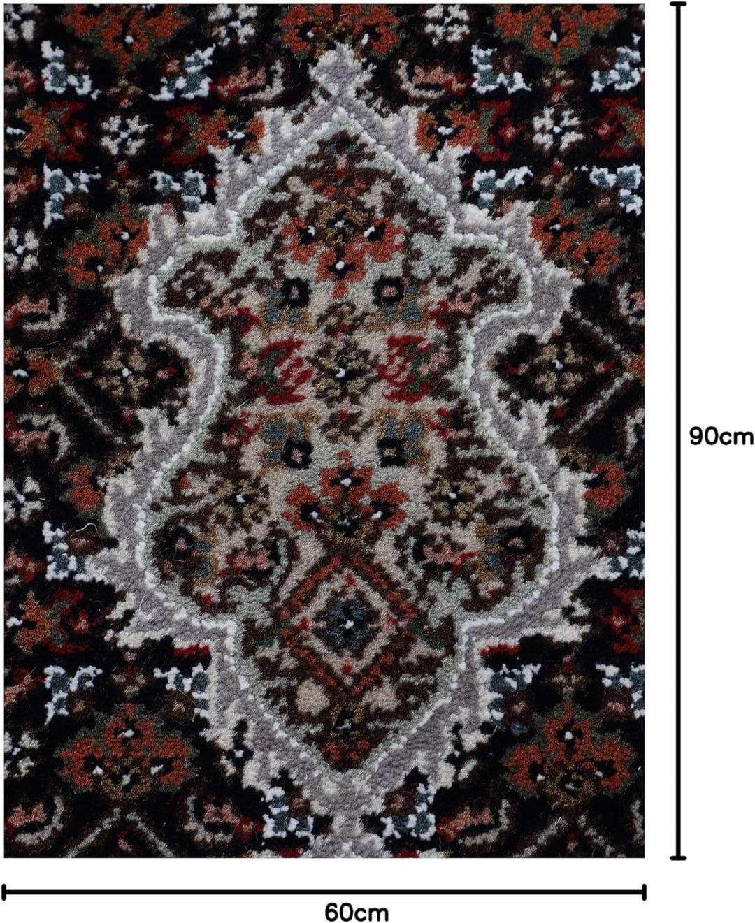 carpetfine Tabriz Mahi Teppich Schwarz 60x90 cm | Handgeknüpfter Teppich für Wohn- und Schlafzimmer