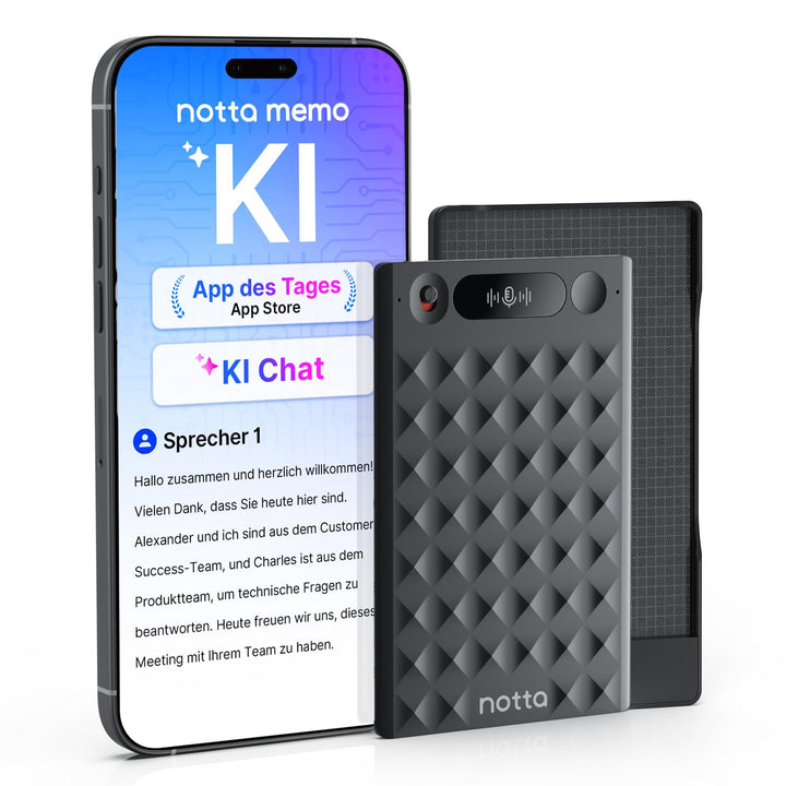 KI-Sprachrecorder, Notta Memo Digitales Diktiergerät(Schwarz), inkl. Memo MagBridge, KI-Transkriptio
