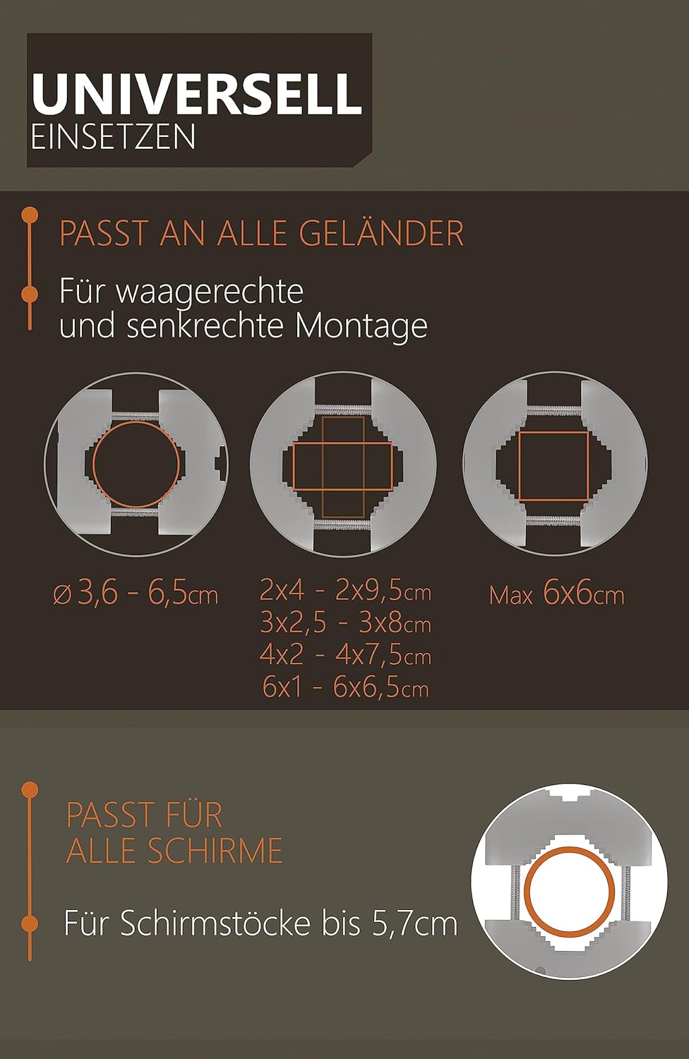 4smile Sonnenschirmhalter Balkongeländer – Aluminium Sonnenschirm Balkon Halterung - Schirmhalterung