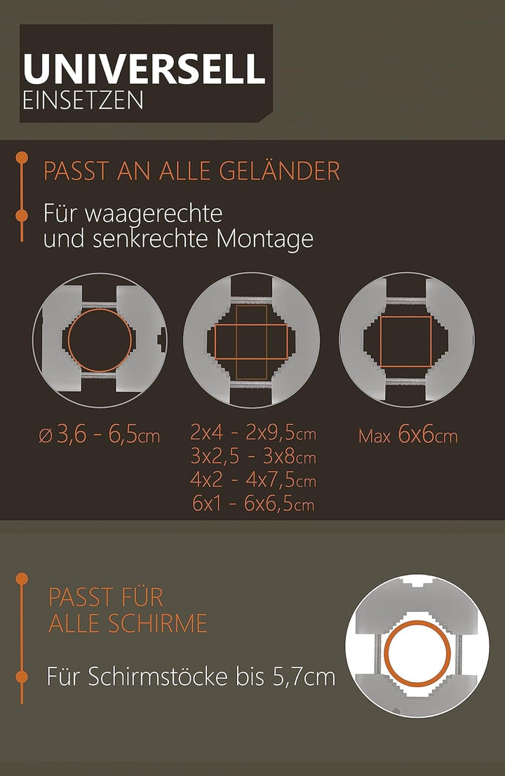 4smile Sonnenschirmhalter Balkongeländer – Aluminium Sonnenschirm Balkon Halterung - Schirmhalterung