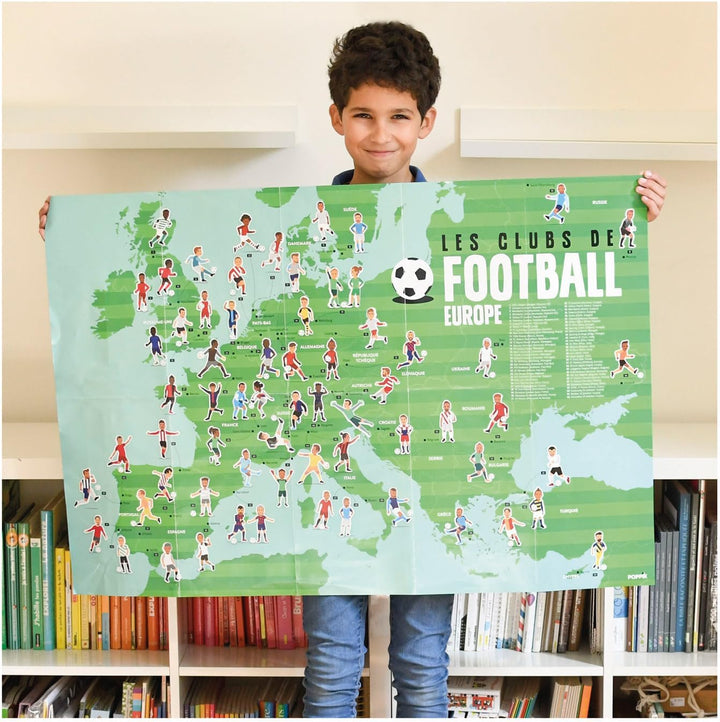 POPPIK 1841076 Sticker-Poster, Fussball, interaktives Lernposter mit Aufklebern, mehrsprachiges Fuss