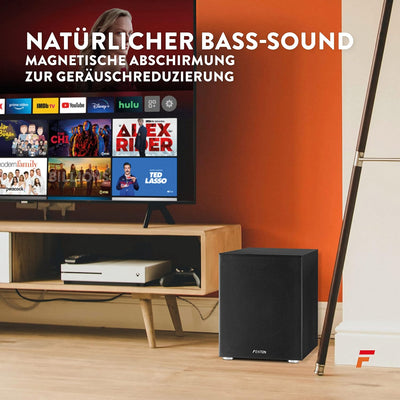 Fenton SHFS12B Subwoofer aktiv 12 Zoll, 400 Watt Sub Woofer, Integrierter Verstärker, Bass Box, Perf