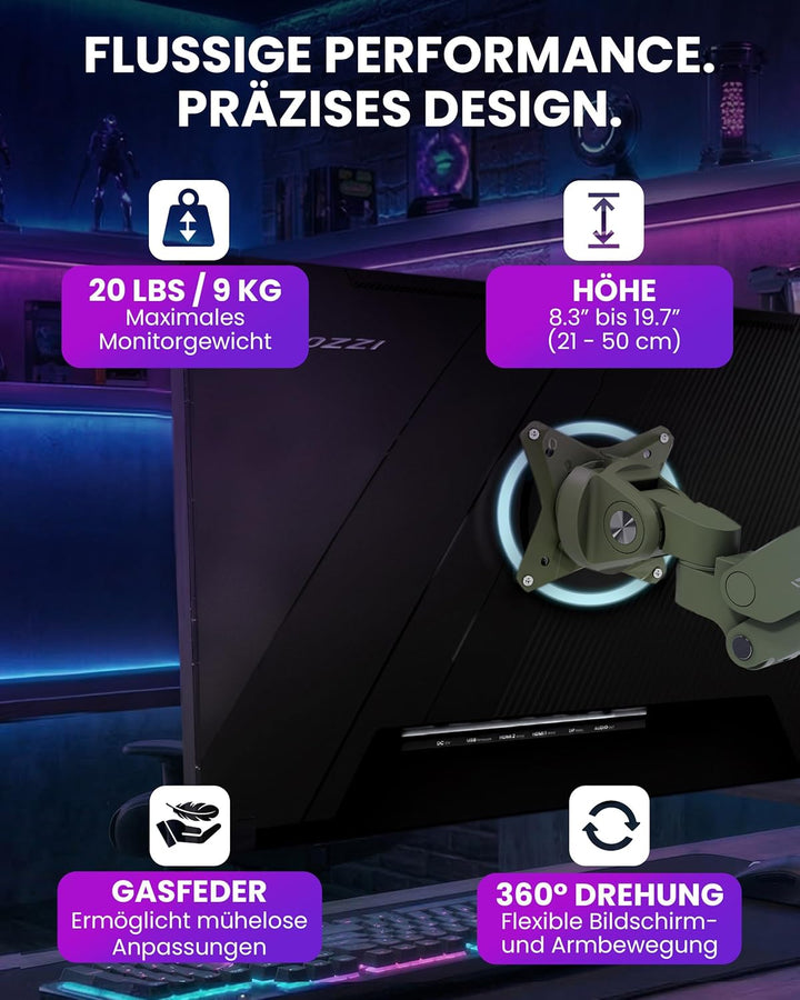 Arozzi Alzare Neo Duo Monitorarm mit Gasfeder - 2 Arme, für 43–86 cm Monitore, VESA 75/100, 360° dre