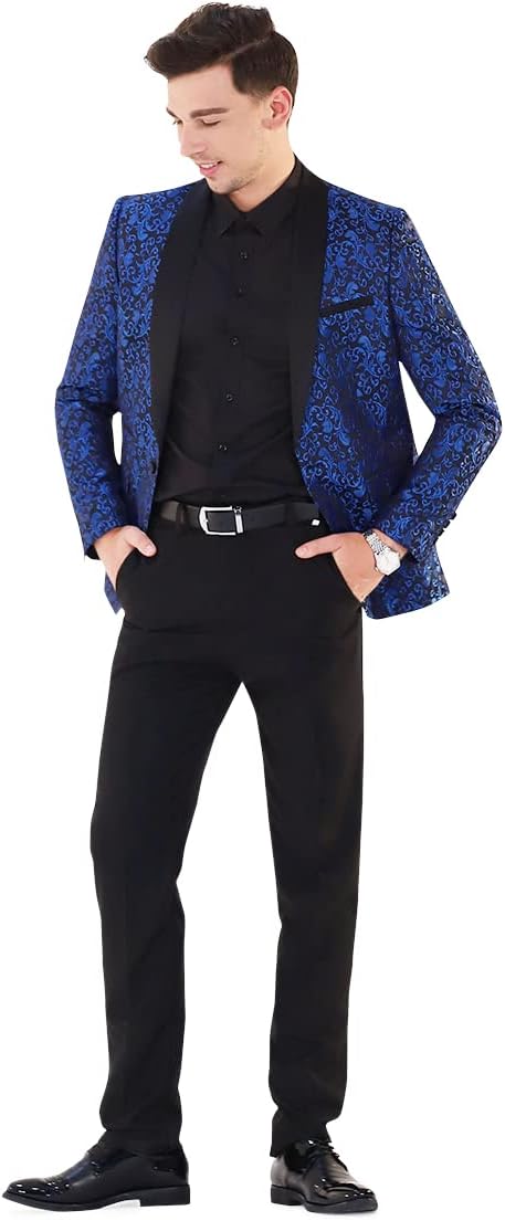 Allthemen Herren Jacquard Smoking Anzug Slim Fit 2 Teilig Anzüge für Hochzeit Party Abschluss S Blau