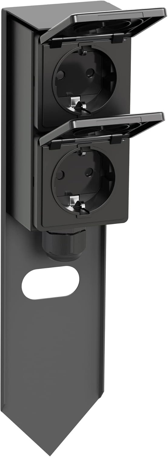 ledscom.de 3 Stück Garten Steckdosensäule PIWI mit Erdspiess für aussen, IP44, 2-Fach, Edelstahl, an