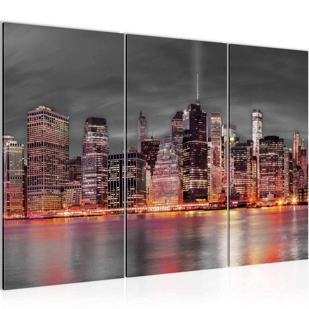Runa Art Wandbilder New York Bild XXL Wohnzimmer Büro Rot Stadt Skyline 120 x 80 cm 3 Teilig 014031b