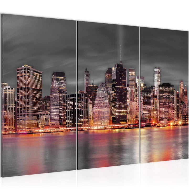 Runa Art Wandbilder New York Bild XXL Wohnzimmer Büro Rot Stadt Skyline 120 x 80 cm 3 Teilig 014031b