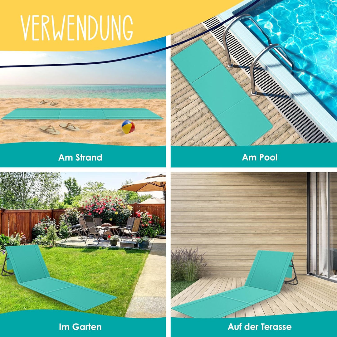 KESSER® Klappbare Strandmatte mit Verstellbarer Rückenlehne – Faltbare Strandliege mit Tragegurt, wa