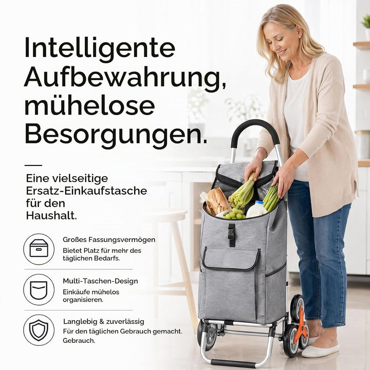 Ersatztasche für Einkaufswagen, 40L Einkaufswagen Tasche Faltbare Einkaufstasche aus Oxford-Stoff mi