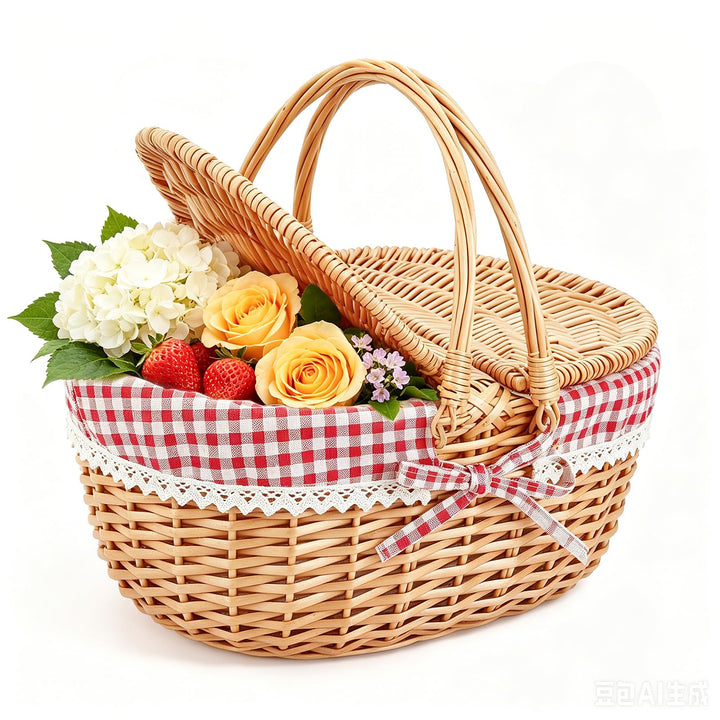 Picknickkorb,Picknickkorb 2 Personen mit Doppelt zu öffnendem Deckel und Klappbarem Griff,Picknick K