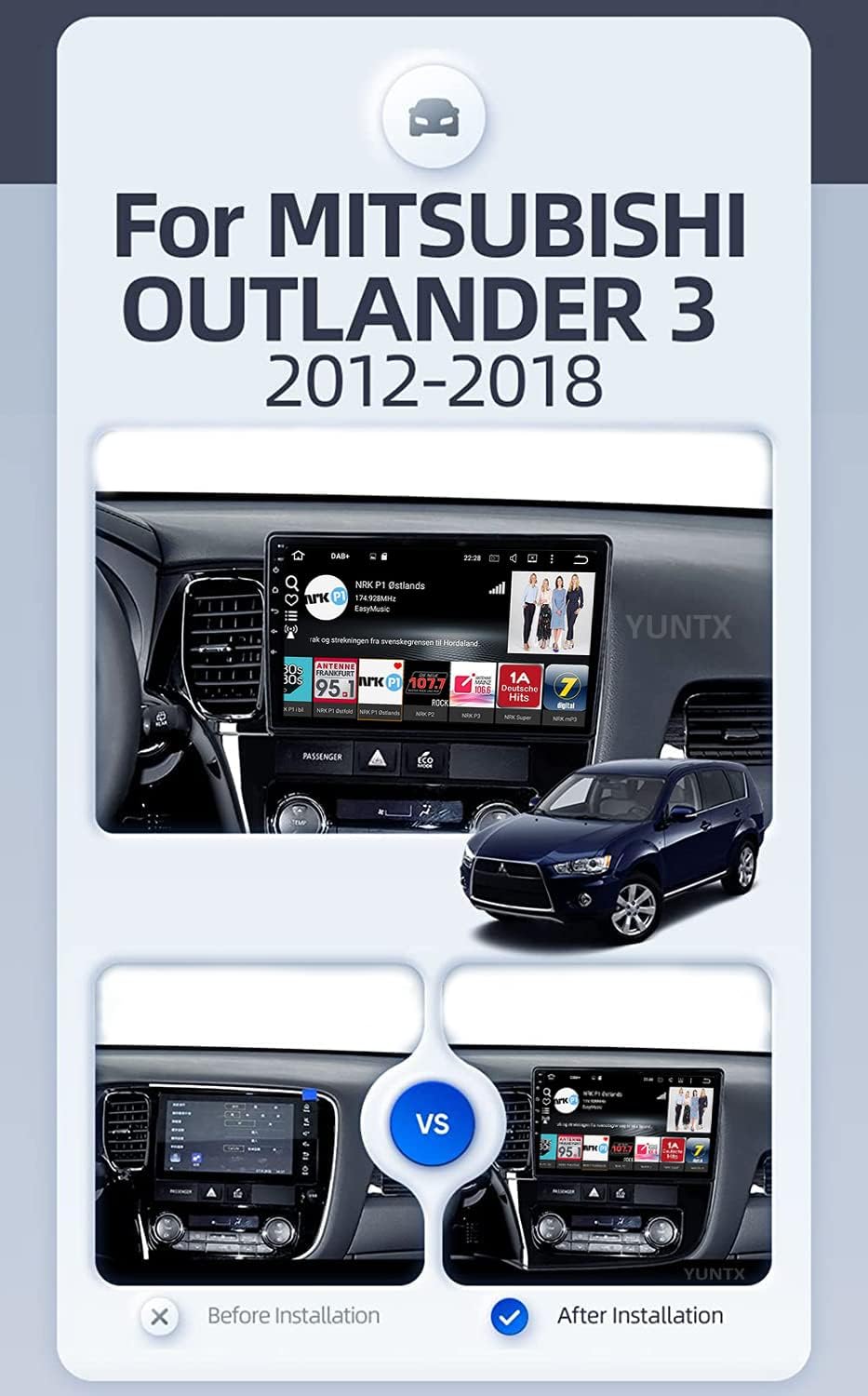 YUNTX [6GB+128GB] Android 10 2 Din Autoradio für Mitsubishi Outlander(2012-2018)-[Integriertes Wirel