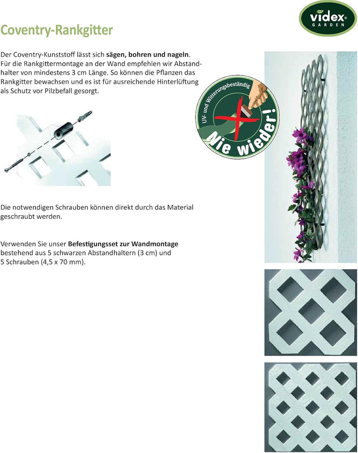 Videx-Rankgitter Spalier Coventry-Classic, Kunststoff weiss, 60 x 120cm